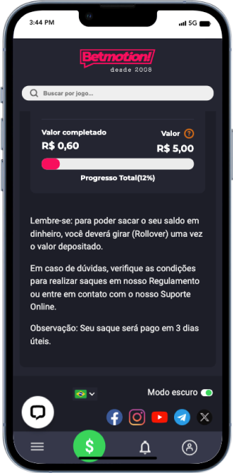 Exemplo regras de rollover no saque da Betmotion